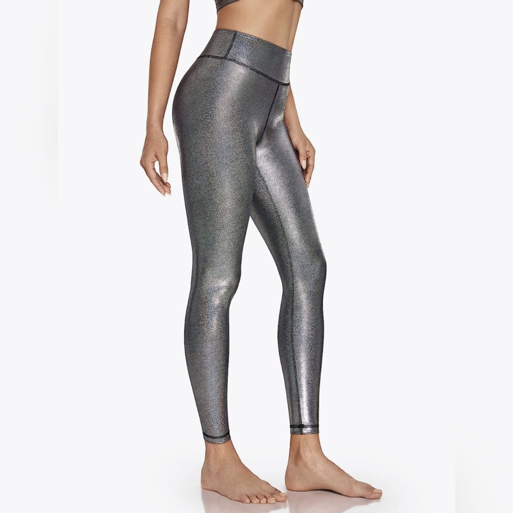 Metallic High Waisted Leggings Galaxy Silver Shimmery Shiny Glitter Mermaid